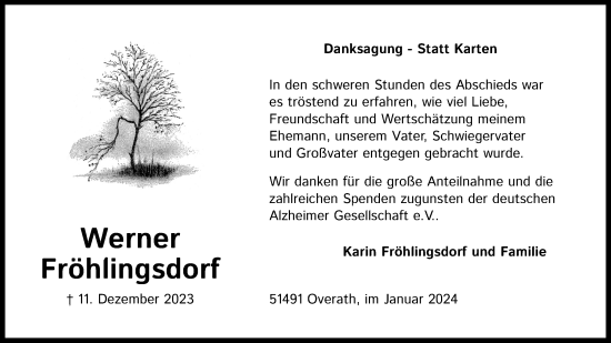 Anzeige von Werner Fröhlingsdorf von Kölner Stadt-Anzeiger / Kölnische Rundschau / Express