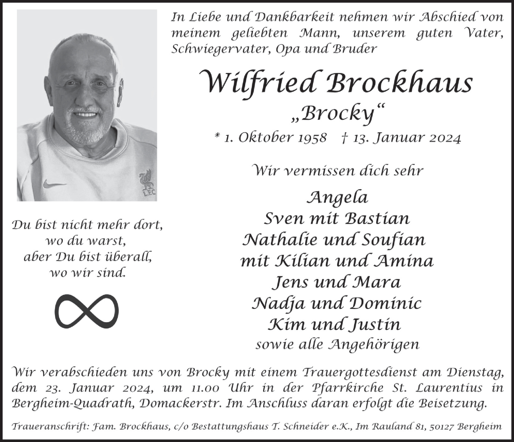  Traueranzeige für Wilfried Brockhaus vom 19.01.2024 aus  Werbepost 