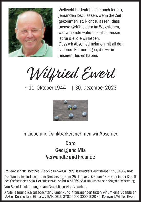 Anzeige von Wilfried Ewert von Kölner Stadt-Anzeiger / Kölnische Rundschau / Express