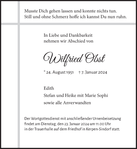 Anzeige von Wilfried Obst von  Werbepost 