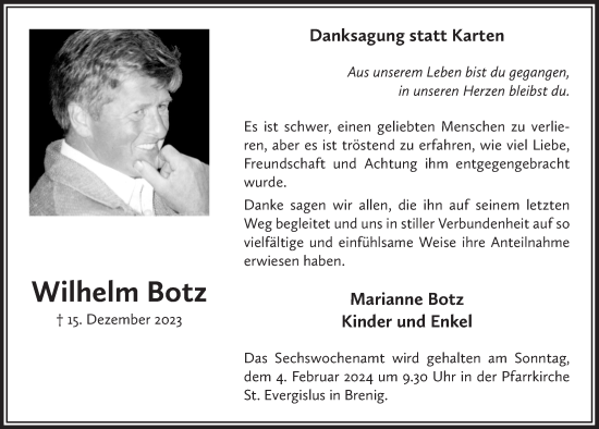 Anzeige von Wilhelm Botz von  Schaufenster/Blickpunkt 