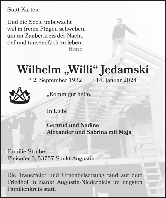 Anzeige von Wilhelm  Jedamski von  Extra Blatt 