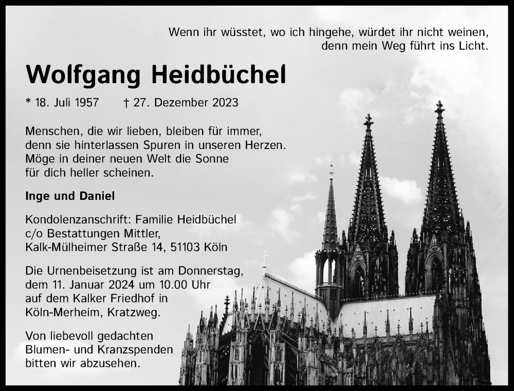  Traueranzeige für Wolfgang Heidbüchel vom 06.01.2024 aus Kölner Stadt-Anzeiger / Kölnische Rundschau / Express