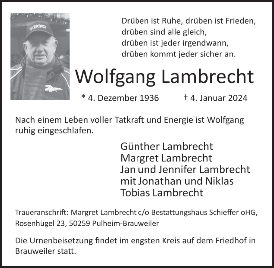 Anzeige von Wolfgang Lambrecht von  Wochenende 