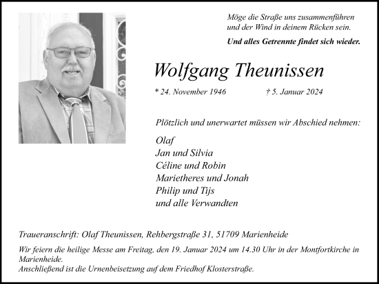 Anzeige von Wolfgang Theunissen von Kölner Stadt-Anzeiger / Kölnische Rundschau / Express