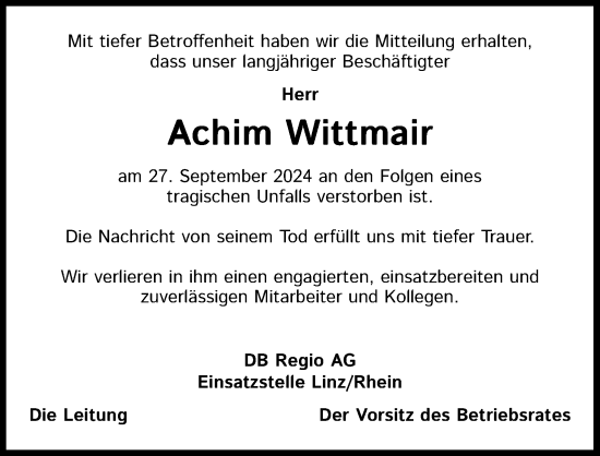 Anzeige von Achim Wittmair von Kölner Stadt-Anzeiger / Kölnische Rundschau / Express