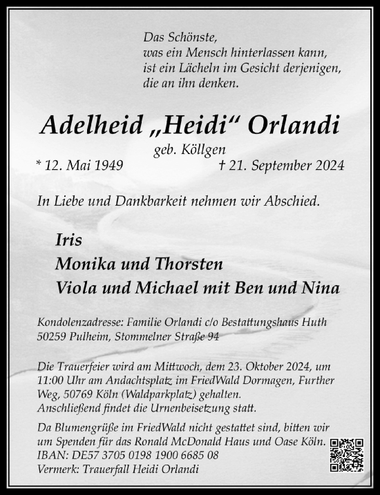 Anzeige von Adelheid Orlandi von  Wochenende 