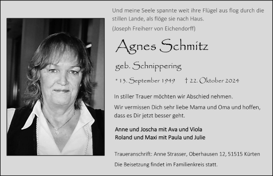 Anzeige von Agnes Schmitz von  Bergisches Handelsblatt 