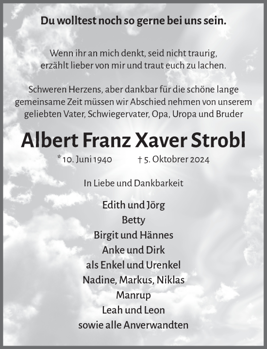 Anzeige von Albert  Strobl von  Wochenende 