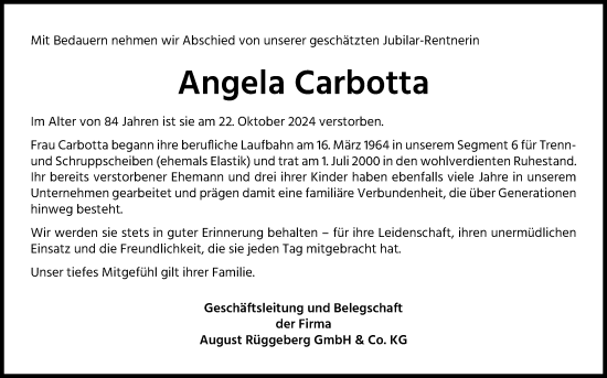 Anzeige von Angela Carbotta von Kölner Stadt-Anzeiger / Kölnische Rundschau / Express