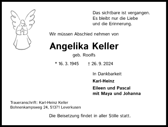 Anzeige von Angelika Keller von Kölner Stadt-Anzeiger / Kölnische Rundschau / Express