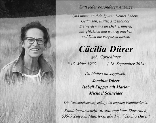 Anzeige von Cäcilia Dürer von  Blickpunkt Euskirchen 