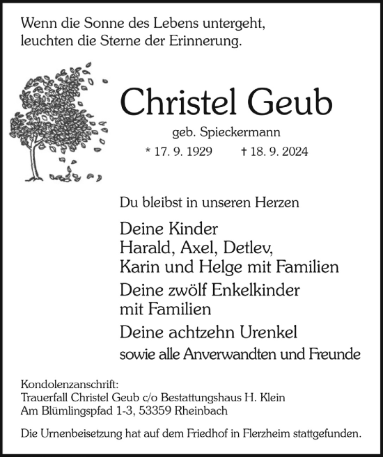 Anzeige von Christel Geub von  Schaufenster/Blickpunkt 