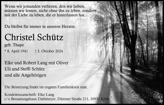 Anzeige von Christel Schütz von  Wochenende 
