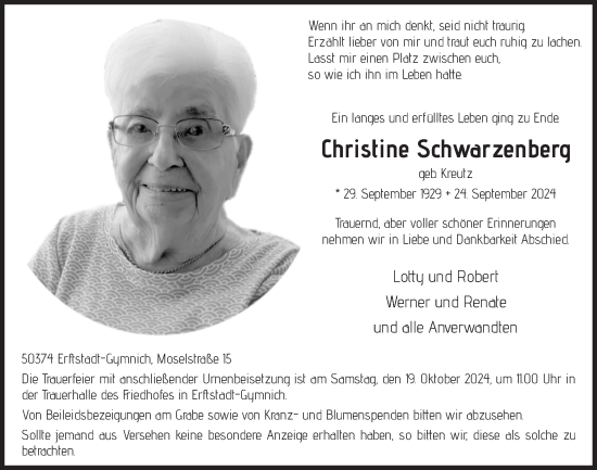 Anzeige von Christine Schwarzenberg von  Werbepost 