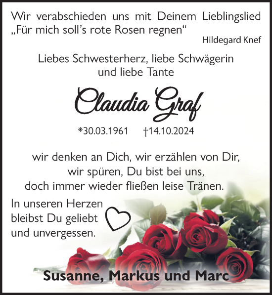 Anzeige von Claudia Graf von  Schlossbote/Werbekurier 