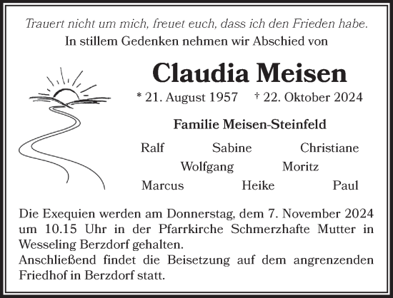 Anzeige von Claudia Meisen von  Schlossbote/Werbekurier 
