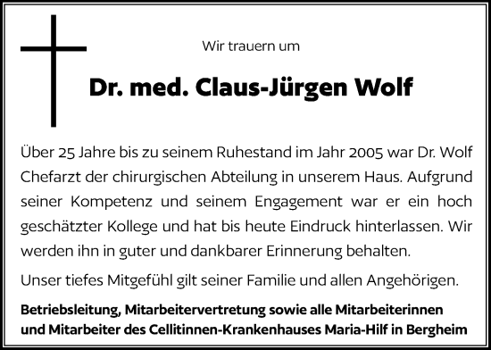 Anzeige von Claus-Jürgen Wolf von Kölner Stadt-Anzeiger / Kölnische Rundschau / Express