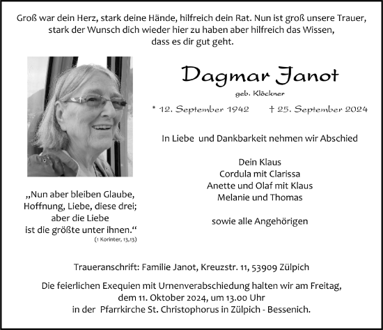 Anzeige von Dagmar Janot von  Blickpunkt Euskirchen 