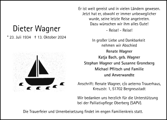 Anzeige von Dieter Wagner von  Anzeigen Echo 