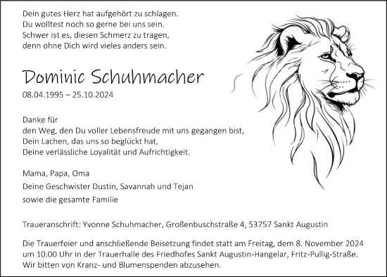 Anzeige von Dominic Schuhmacher von  Extra Blatt 