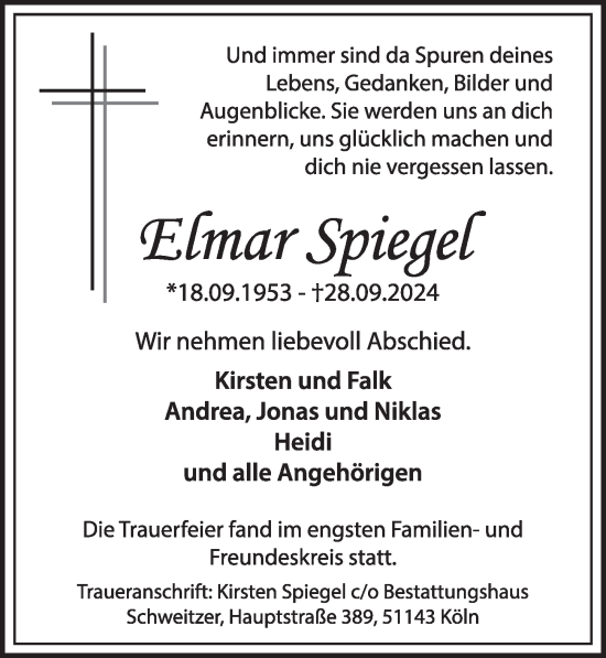 Anzeige von Elmar Spiegel von  EXPRESS - Die Woche 