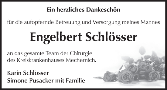 Anzeige von Engelbert Schlösser von  Blickpunkt Euskirchen 