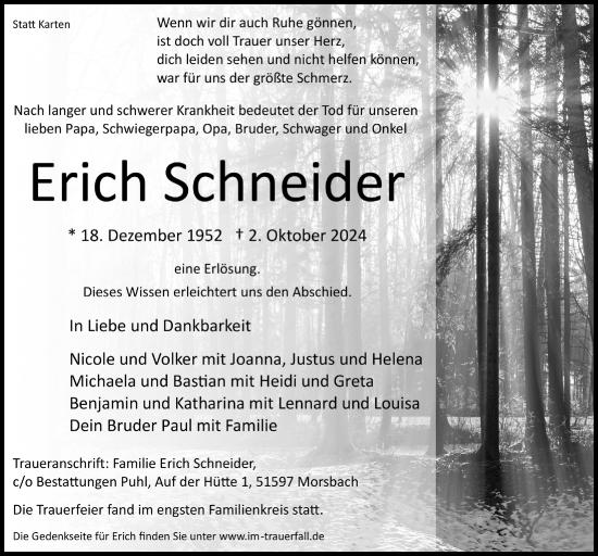 Anzeige von Erich Schneider von  Lokalanzeiger 