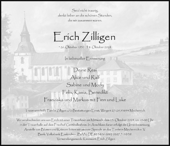 Anzeige von Erich Zilligen von  Blickpunkt Euskirchen 