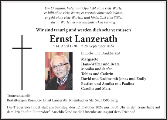 Anzeige von Ernst Lanzerath von  Blickpunkt Euskirchen 