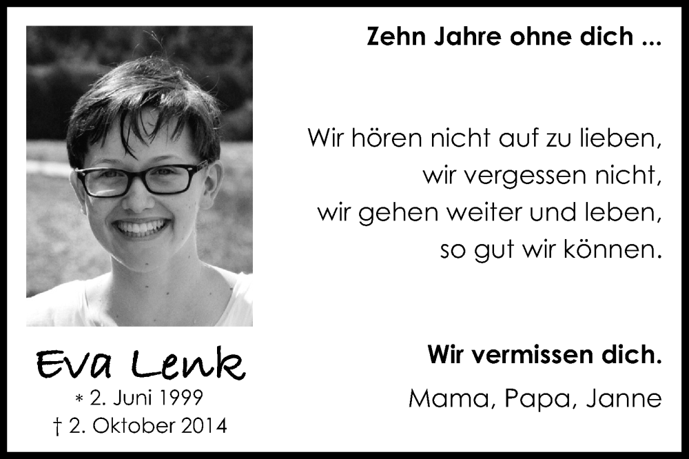  Traueranzeige für Eva Lenk vom 02.10.2024 aus Kölner Stadt-Anzeiger / Kölnische Rundschau / Express