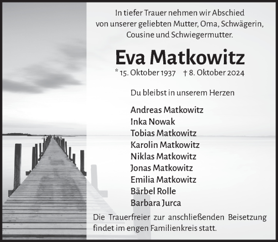 Anzeige von Eva Matkowitz von  Bergisches Handelsblatt 