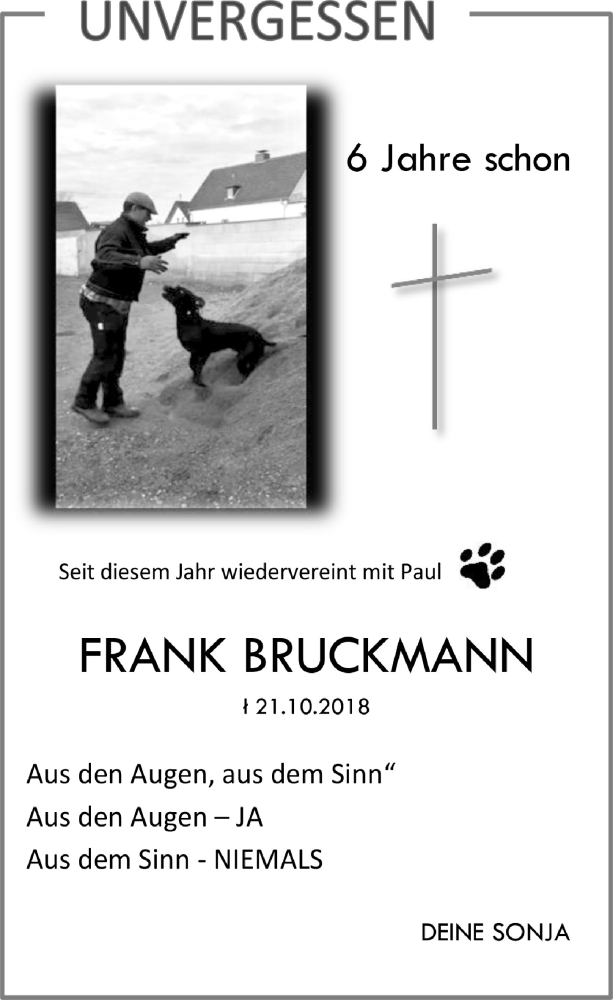  Traueranzeige für Frank Bruckmann vom 18.10.2024 aus  Extra Blatt 