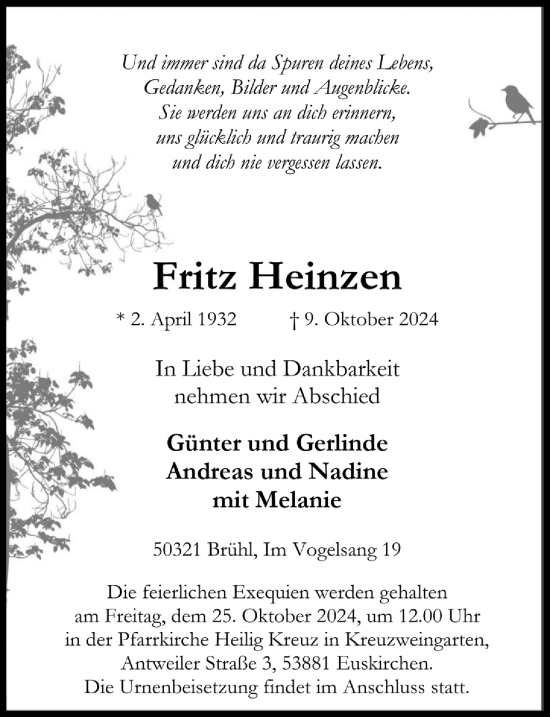 Anzeige von Fritz Heinzen von  Blickpunkt Euskirchen 