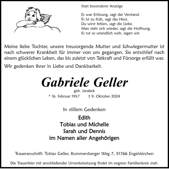 Anzeige von Gabriele Geller von  Anzeigen Echo 