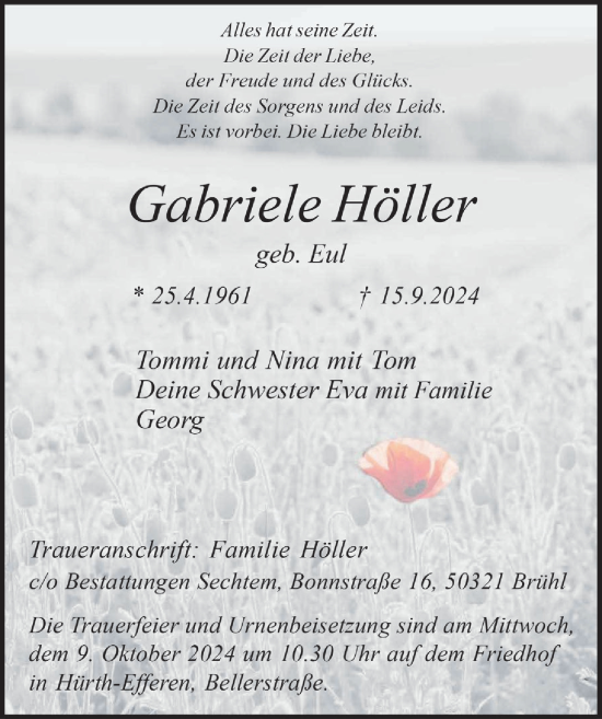 Anzeige von Gabriele Höller von  Wochenende 