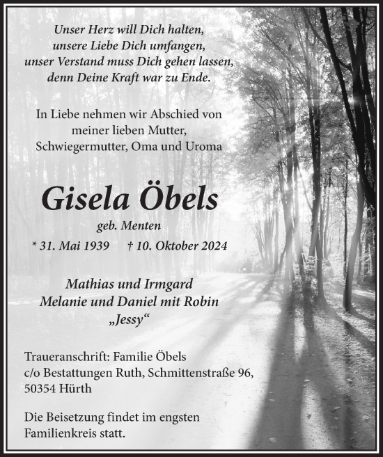 Anzeige von Gisela Öbels von  Wochenende 