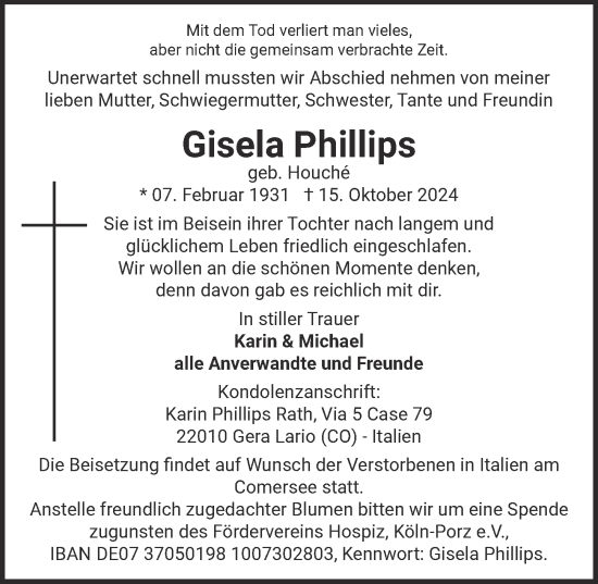 Anzeige von Gisela Phillips von  EXPRESS - Die Woche 