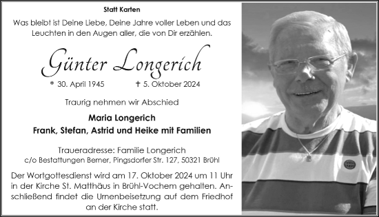 Anzeige von Günter Longerich von  Schlossbote/Werbekurier 