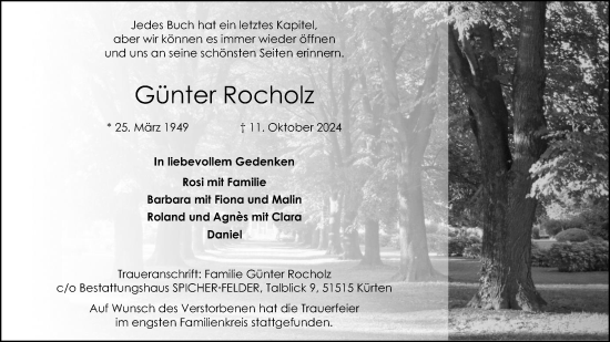 Anzeige von Günter Rocholz von Kölner Stadt-Anzeiger / Kölnische Rundschau / Express