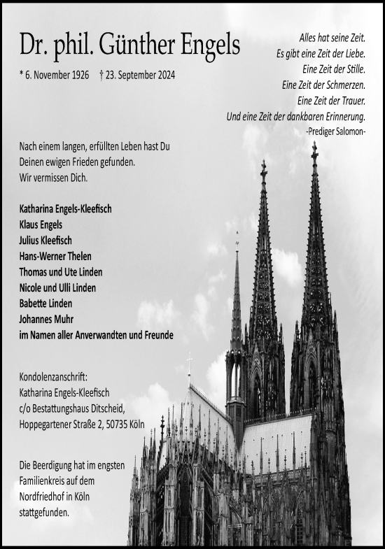 Anzeige von Günther Engels von Kölner Stadt-Anzeiger / Kölnische Rundschau / Express
