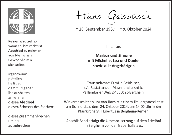 Anzeige von Hans Geisbüsch von  Werbepost 