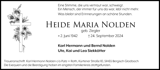 Anzeige von Heide Maria Nolden von Kölner Stadt-Anzeiger / Kölnische Rundschau / Express