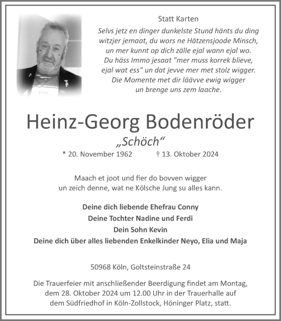 Anzeige von Heinz-Georg Bodenröder von Kölner Stadt-Anzeiger / Kölnische Rundschau / Express