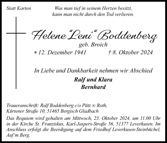 Anzeige von Helene Boddenberg von Kölner Stadt-Anzeiger / Kölnische Rundschau / Express