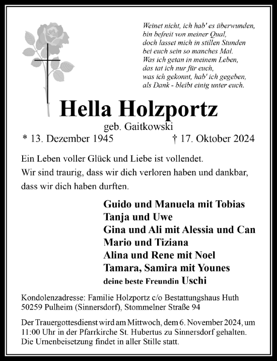 Anzeige von Hella Holzportz von  Wochenende 