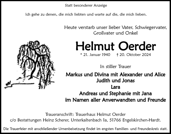Anzeige von Helmut Oerder von  Anzeigen Echo 