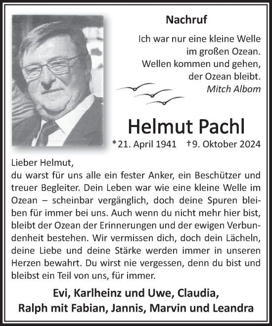 Anzeige von Helmut Pachl von  Werbepost 