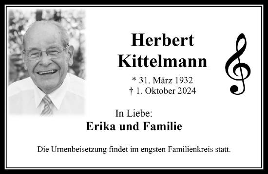 Anzeige von Herbert Kittelmann von  Wochenende 