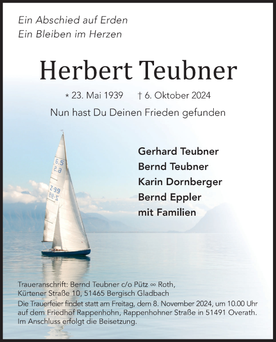 Anzeige von Herbert Teubner von Kölner Stadt-Anzeiger / Kölnische Rundschau / Express